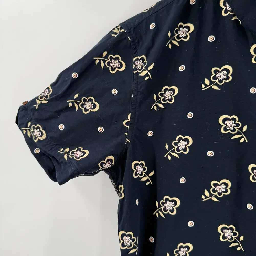 Ben Sherman Neps Shirt Small Floral Print Button Down Navy Cotton Short Sleeve - Picture 7 of 13